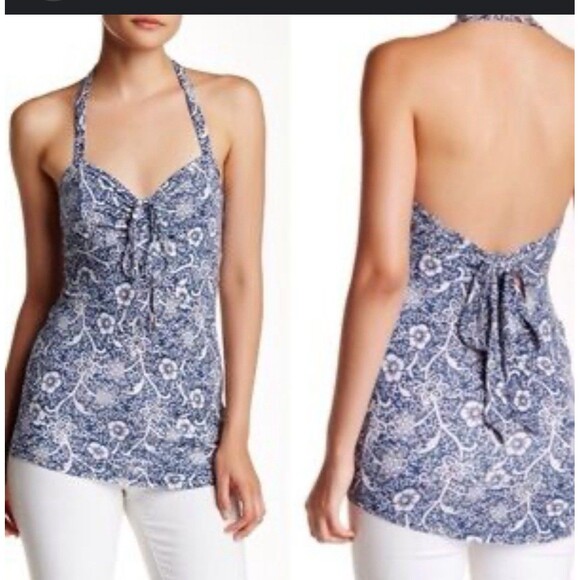 Free People Hula Tank Top Floral Blue Size Large - Picture 1 of 9